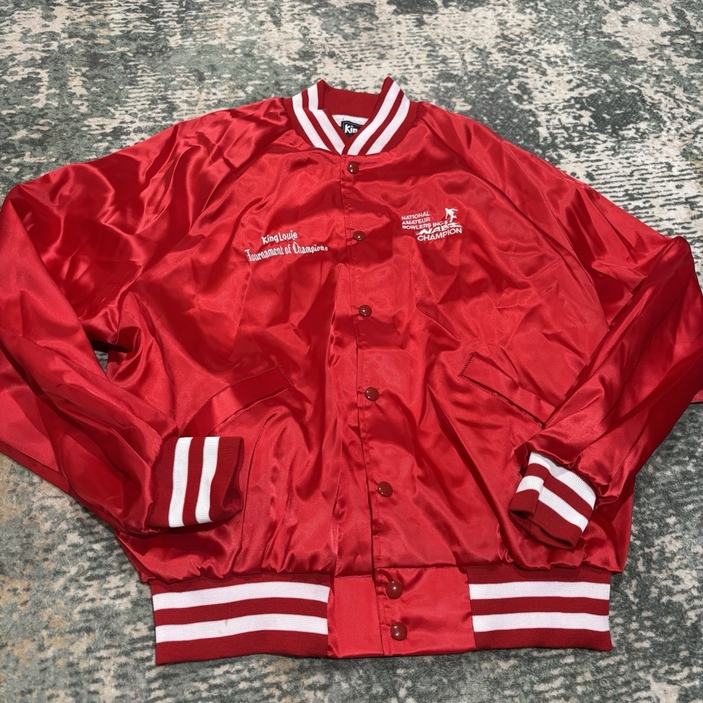 Vintage King Louie "Pro Fit" red satin bomber jacket XL NABI Bowling  NEW